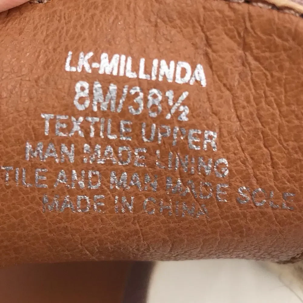 Lucky Brand Millinda Pink Espadrille T Strap Wedge Sandal in Antler Canvas